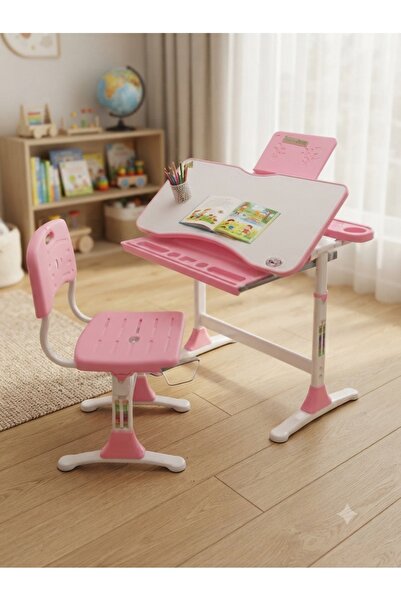 Star Kids Adjustable Height Children's Study Desk and Chair Set - Pink - 079-...