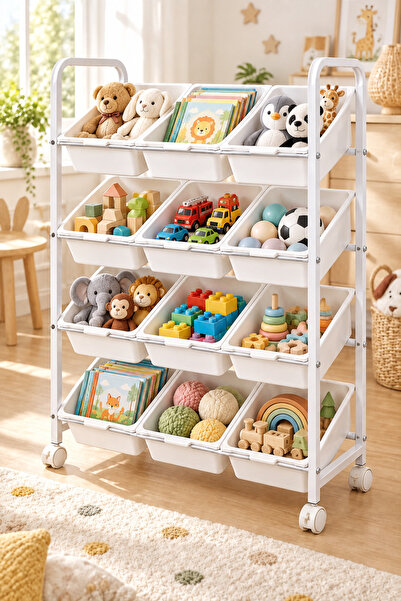 DONGXING Four-tier, twelve-compartment children's toy storage trolley, tiltin...