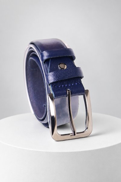 WAKHA Men's Navy Blue Genuine Leather Classic Belt 3.5 cm - Fabric Pants and ...