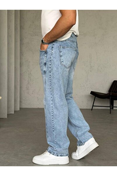 Gambocci Men's Denim Blue Stonewashed Jeans with Stitching Detail