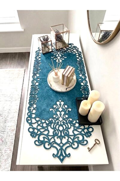 Ergüven Home Μπλε σουέντ υφασμάτινο ράνερ 40x120 εκ. Μήκος τραπεζιού - Μοντέρ...