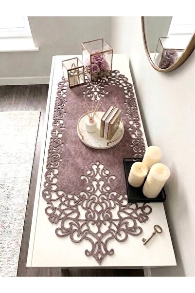 Ergüven Home مفرش طاولة من قماش جلد الغزال الوردي مقاس 40x120 سم - تصميم عصري