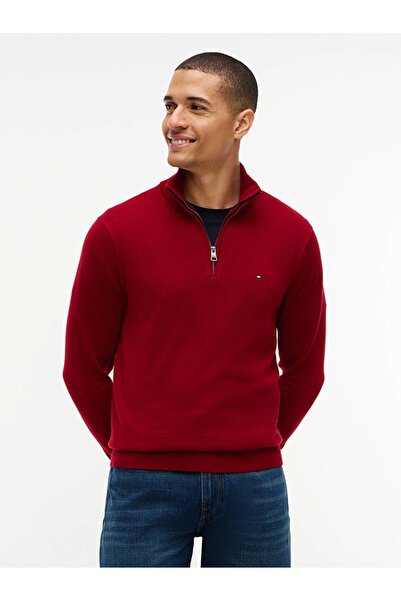 Tommy Hilfiger Men's Regular Fit Stand Collar Long Sleeve Red Sweater