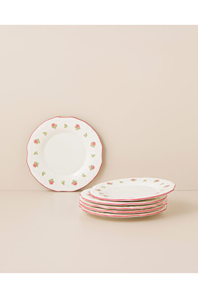English Home Rosette Porselen 6'lı Pasta Seti 22 cm Pembe