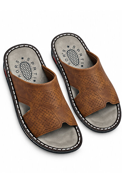 mtz Men’s Casual Slide Sandals, Brown Open-Toe Slip-On Slippers with Breathab...