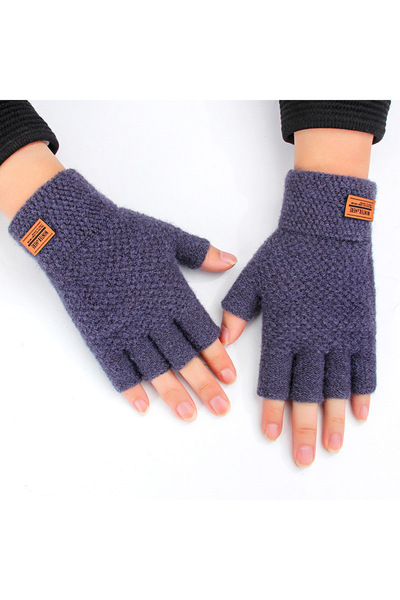 Choice Navy Blue Winter Gloves For Men Half Finger Writting Office Cycling Kn...