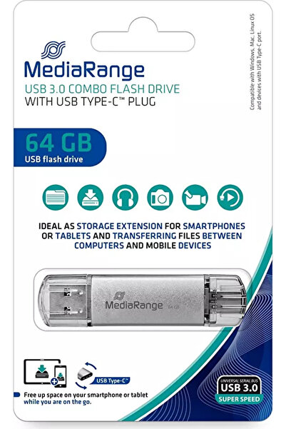 MediaRange Stick USB USB 3.1 USB Tip-C 64GB Argintiu