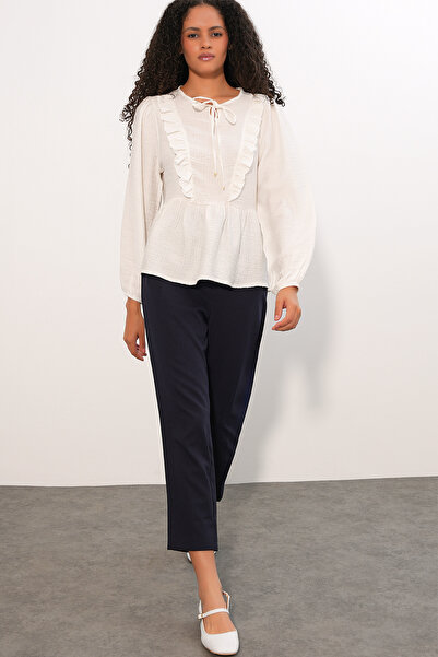 Modamorfo Women's Ruffled Lace-Up Blouse 999 - White