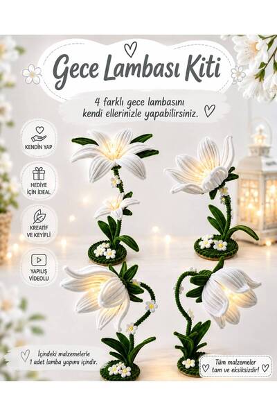 hyc heryerçiçeklenir Çan Çiçeği Gece Lambası Kit Seti,renk Beyaz, Tel Şönilde...