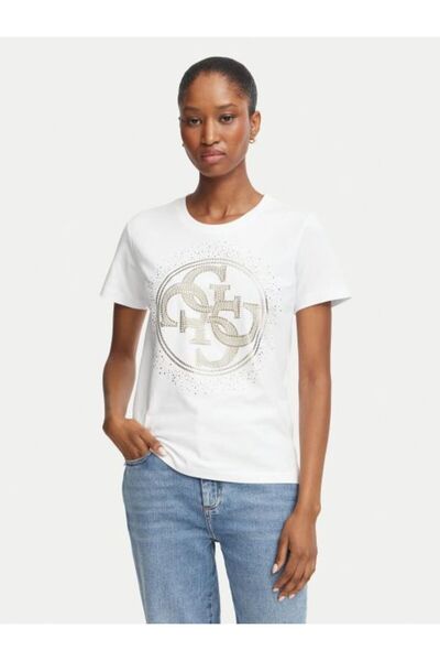 Guess Women's T-Shirt with White Stone Logo