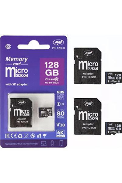 PNI Pachet 2 bucati Card de memorie MicroSD 128GB Clasa 10 80 Mb/s V30 cu ada...