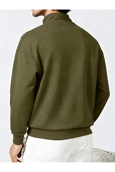 Mythologie 3 Thread Nefti Green Spirit Horse Logo Half-Zip Sweatshirt - Printed Oversize Stand-Up Collar