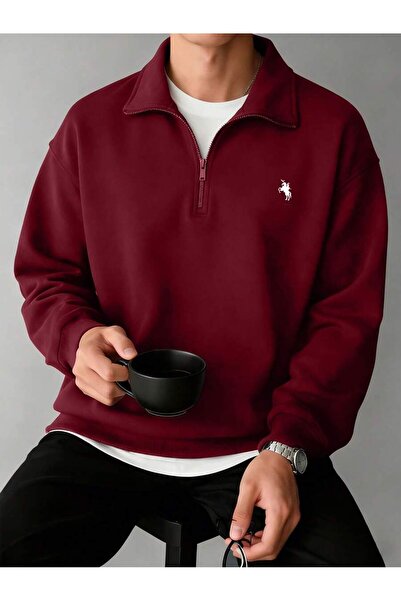 Mythologie Bordo Spirit Horse Logo Half-Zip Sweatshirt - Printed Oversized St...