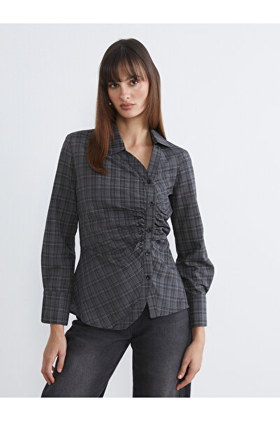 LC Waikiki Peak New Season Gathered Cross Button Closure Women's Shirt
