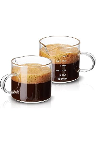 ALMEKAQUZ 2 Pack Espresso Glass Measuring Cup, Espresso Shot Glass with V-Sha...