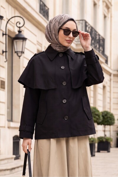 Modamorfo Policoton Jacket with Epaulettes and Cape Detail, Pockets and Butto...