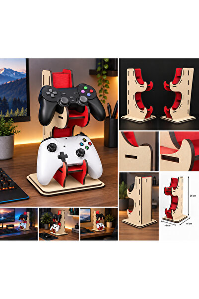 Ahşap Çift Kol Standı Tutucu Joystick - 2'li Oyun Konsolu Aksesuarı Banu