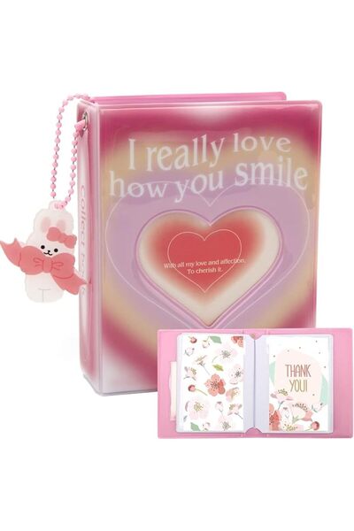 GENERAL K-Pop 3 Inch Photo Card Holder Book, Mini Photo Album, Hollow Heart M...