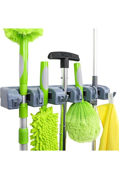 Amazon basics Rectangular Heavy Duty Wall Mount Broom and Mop Holder, Sturdy ...