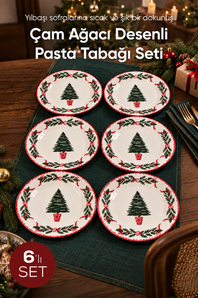 Vienev 6-Piece Christmas Pine Tree Patterned Cake Plate 19 cm Dessert Present...