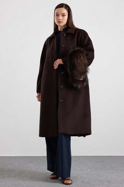 Olcay Shirt Collar Oversize Medium Length Coat Brown 3194