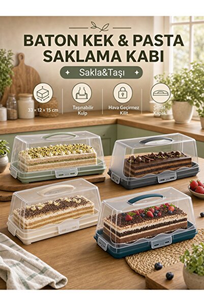 MappleHome Baton Kek & Pasta Saklama Kabı – Şeffaf Kapaklı, Hava Geçirmez Kil...