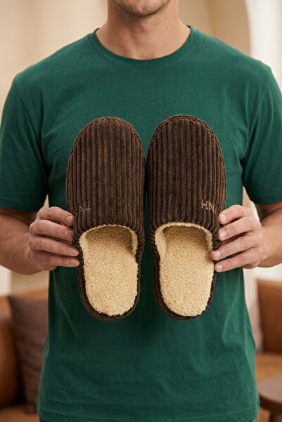 Beyond Men's Bitter Brown Thick Corduroy Winter House Slippers 3 cm Byndtnh01