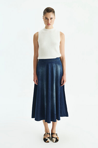 Roman Denim Midi Etek Lacivert KK015024_015