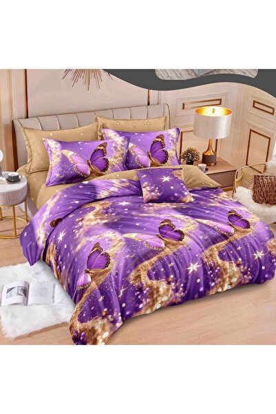 Casa de Vis Set lenjerie pat dublu, bumbac satinat, 180x200 cm, 6 piese, cu e...