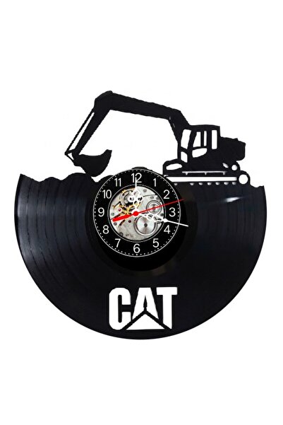 Cat Decorative wall clock made from vinyl record, Excavator Construction Mach...