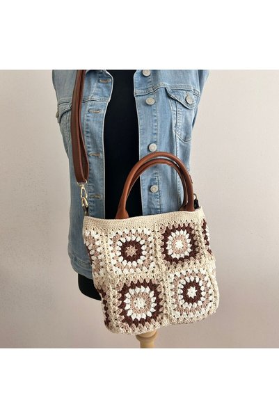 Crochet Bilgen El Örgüsü Granny Square Kadın Omuz Çantası Çapraz Askılı Astar...