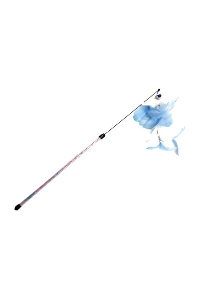 Generic Brand Cat Teaser Wand with Blue Feathers