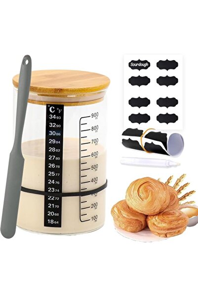 JOYZZZ Sourdough Starter Jar Kit, 900ml Wide Mouth Fermentation Jar with Date...