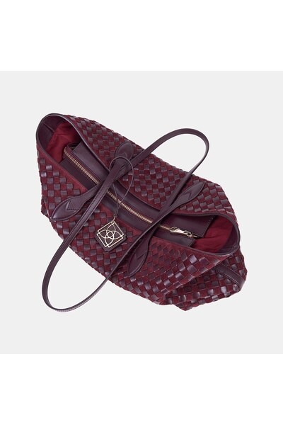Desa Unisex Bordo El Örgüsü Süet Deri Shopper Çanta
