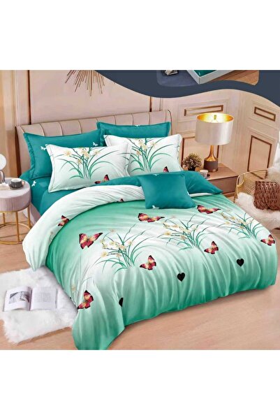 Casa de Vis Set lenjerie pat dublu, bumbac satinat, 180x200 cm, 6 piese, cu e...