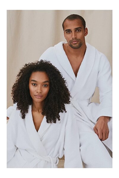 THE WHITE COMPANY رداء حمام للجنسين من القطن العضوي بنمط الوافل على الوجهين