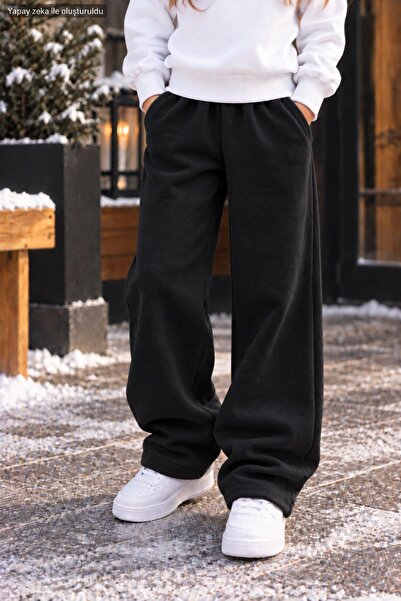 Birdirbir Uniseks Çocuk Wide Leg Sweatpants - Yüksek Bel Salaş Eşofman Altı
