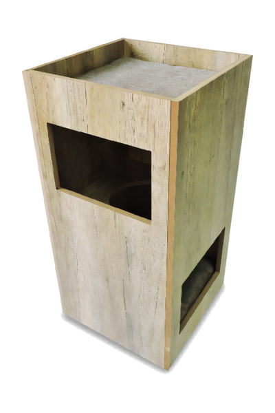 Generic Brand Wooden Cat House with Scratching Pad, 39 x 39 x 78 cm, Oak Look