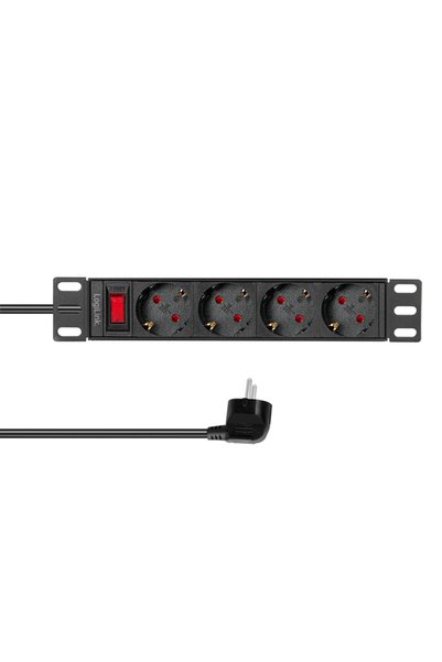 LogiLink PDU 1U pt. rack 10 inch, 4 prize Schuko, intrare Schuko, max 16 A, O...
