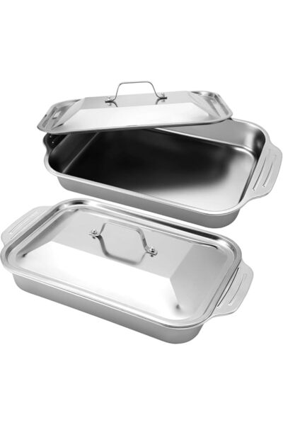 Yelajoy 2 Sets Stainless Steel Cake Pan with Lid 9 x 16 Inch Rectangle Bread ...