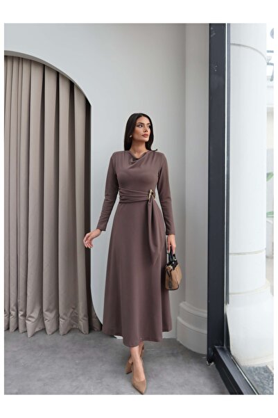 ESRAHELVACI Midi Dress with Ruffled Collar and Waist Accessories