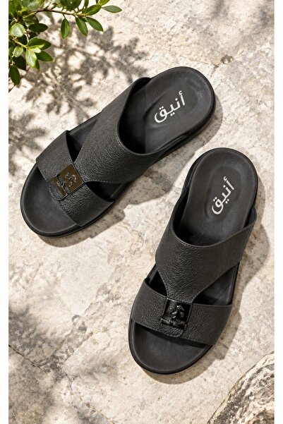 Generic Brand Men Open Toe Cross Strap Slide Slippers Grain Leather Upper Erg...