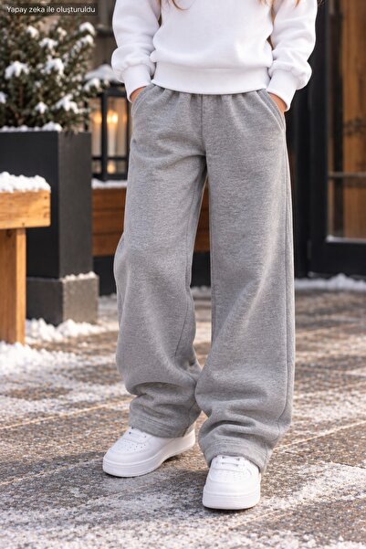 Birdirbir Uniseks Çocuk Wide Leg Sweatpants - Yüksek Bel Salaş Eşofman Altı