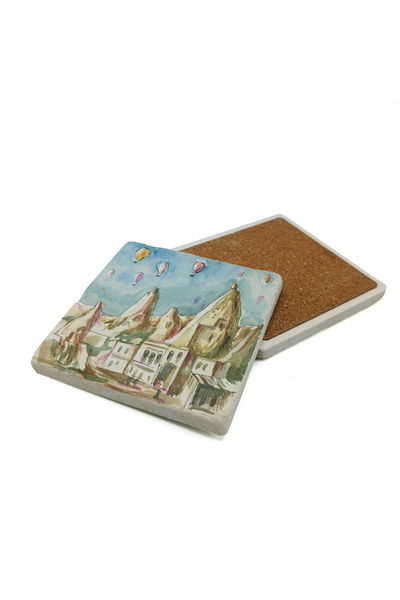 Sadrazam قاعدة أكواب من الحجر الطبيعي مطبوع عليها رسومات كابادوكيا 10×10 KRT-115