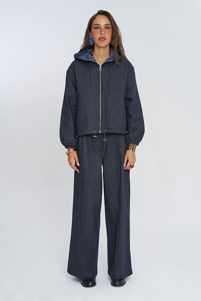 Orfeo Negro Women's Hooded Zippered Denim Jacket