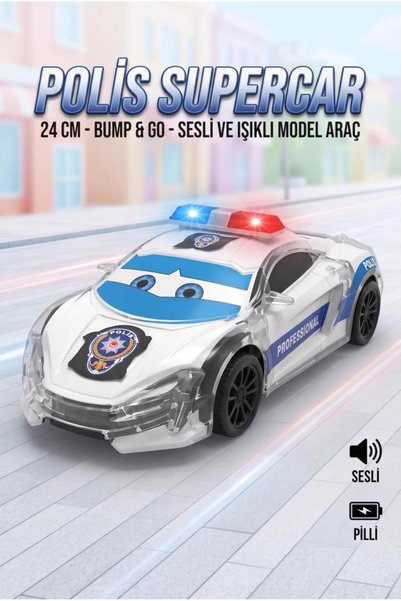 Tıfıl Toys Polis Arabası Işıklı Ve Sesli Çarp Dön Teknolojili 24 Cm Eğitici V...