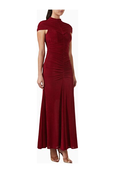 AC BY AANCHAL CHANDA Ruched Dark Red Maxi Women's Dress