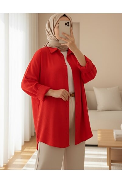 Modamorfo 103901 Oversize Basic Hijab Shirt - Red