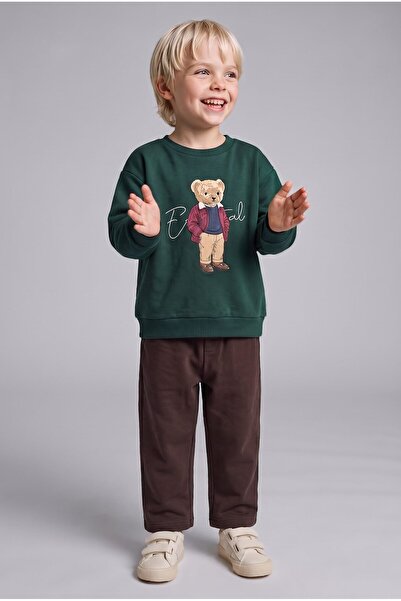 DeFacto Bear Printed Sweatshirt and Sweatpants 2-Piece Set for Baby Boy I3308...