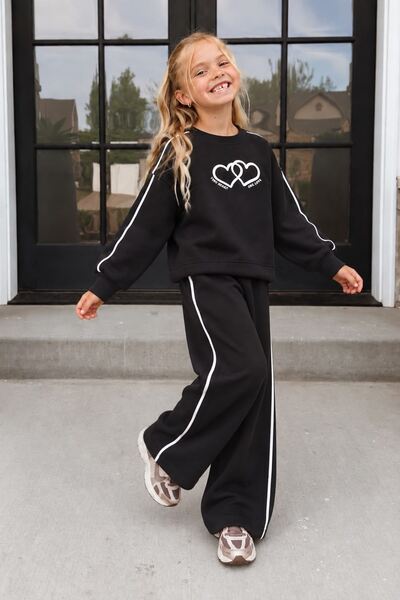 Minigimin Cicileri Two Hearts Stripe Detailed Girls' Tracksuit Set - Black